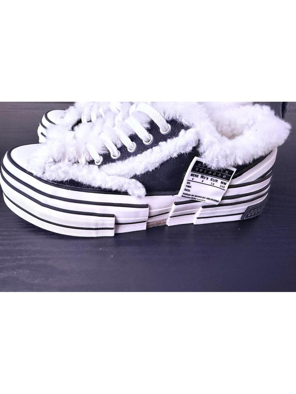 BRENDVN By BRENDVN Faux Fur Lined Canvas Sneakers Black White Comfort US Women 8